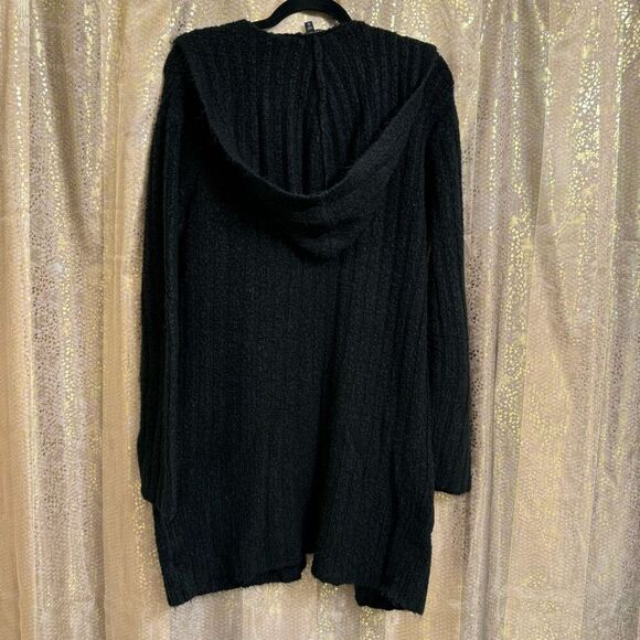 Express Black Fuzzy Hooded Soft Open Cardigan Sweater Small/Medium - Picture 2 of 7